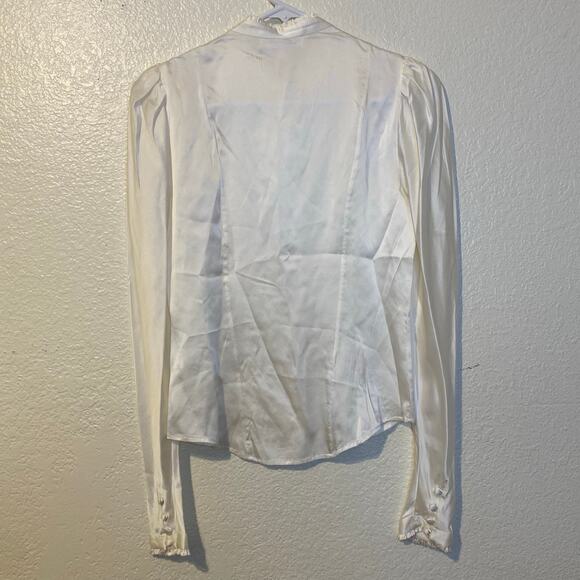 FRAME Ivory 100% Silk Victorian Milkmaid Puff Sleeve Button Blouse Size XS - Picture 3 of 8